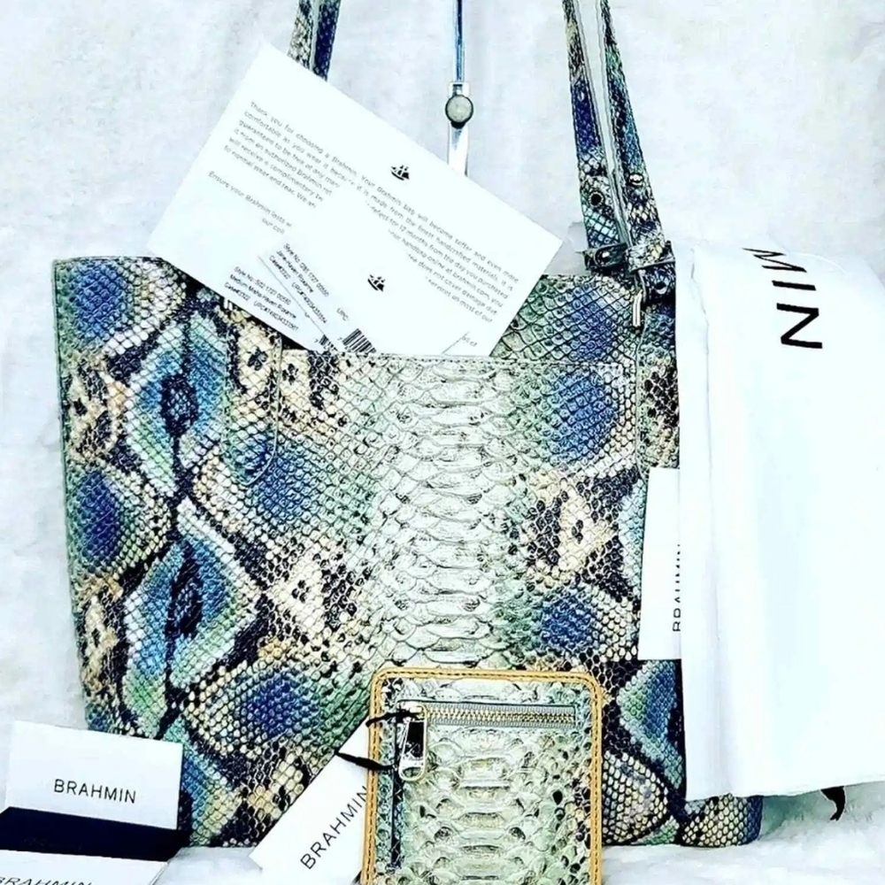 Brahmin Rare 2 PCS SET Holographic Purse bag tote handbag+ wallet NWT De…